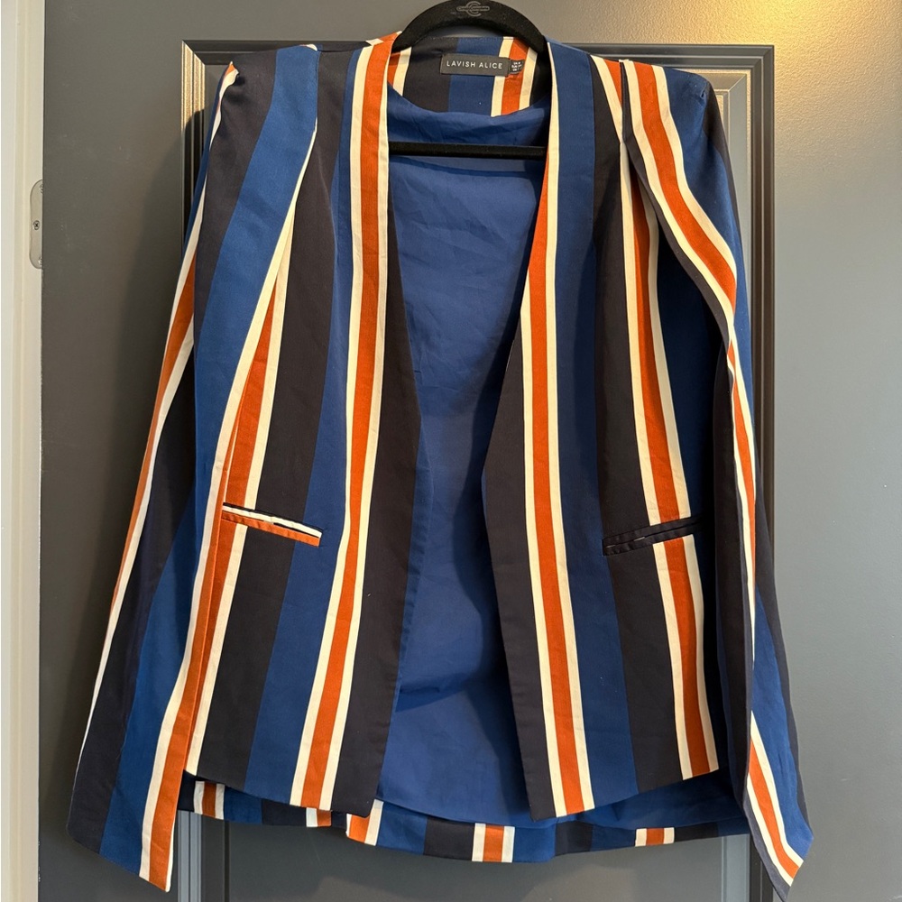 Striped Cape/Blazer - Blue, Black, Orange